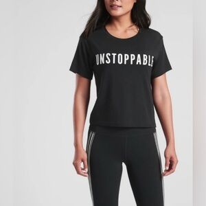 Athleta Unstoppable Crewneck Graphic Crop Tee Black